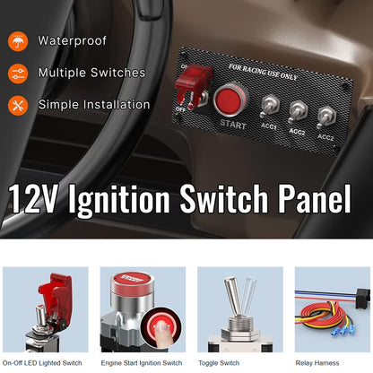 12V Racing Car Ignition Switch Panel Engine Start Stop Toggle Switch LED Panel