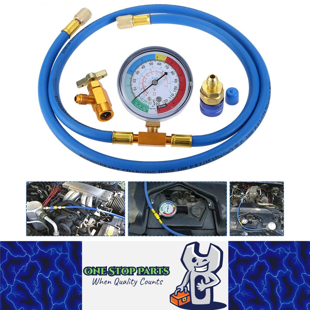 R134A Recharge Hose Kit with Gauge AC Refrigerant Charging Pipe Can Tap Adapter