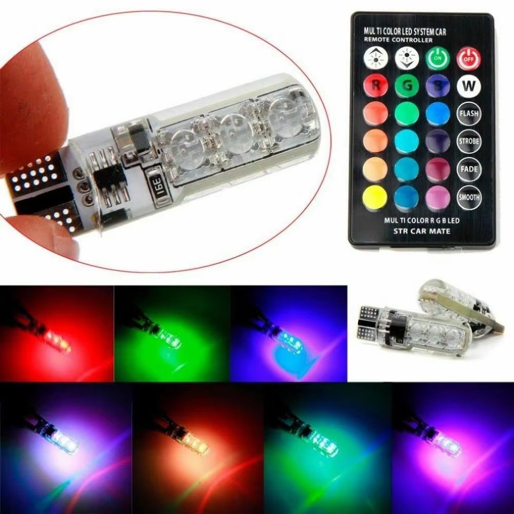 2 x Remote Controlled T10 12v LED Park Lights 7 Colours to select via remote