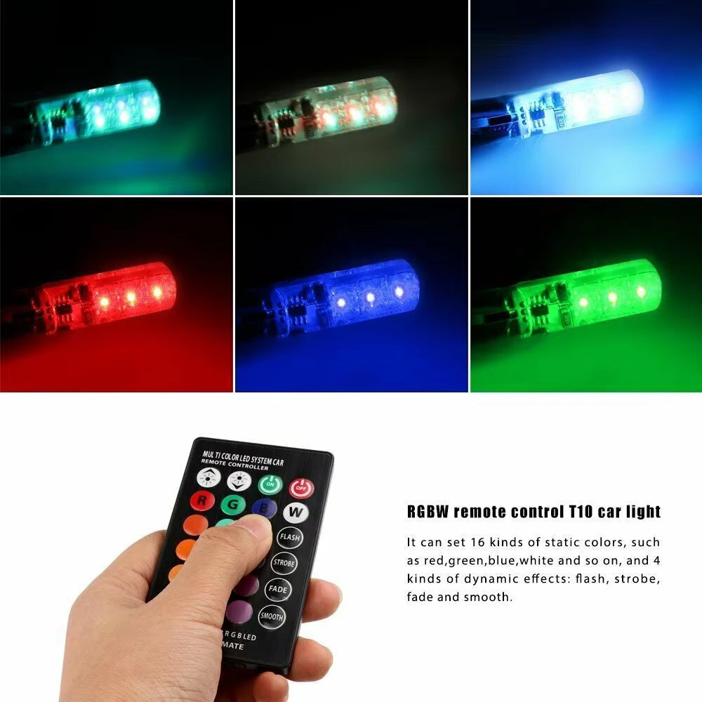 2 x Remote Controlled T10 12v LED Park Lights 7 Colours to select via remote