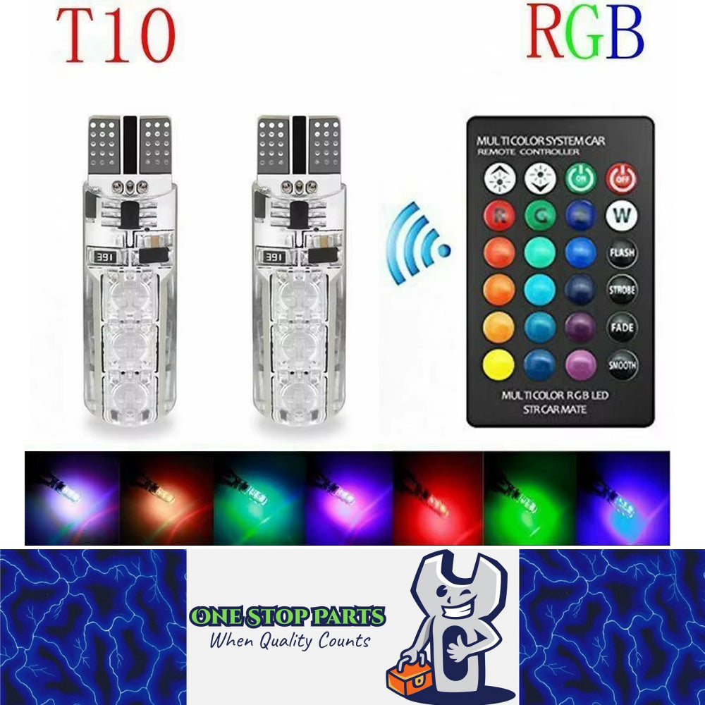 2 x Remote Controlled T10 12v LED Park Lights 7 Colours to select via remote
