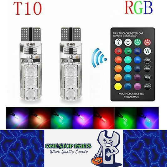 2 x Remote Controlled T10 12v LED Park Lights 7 Colours to select via remote