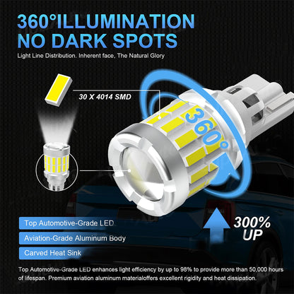 2 x 12V T15 White LED 30x4014smd Globes W16W Canbus Super Bright White LED Bulb