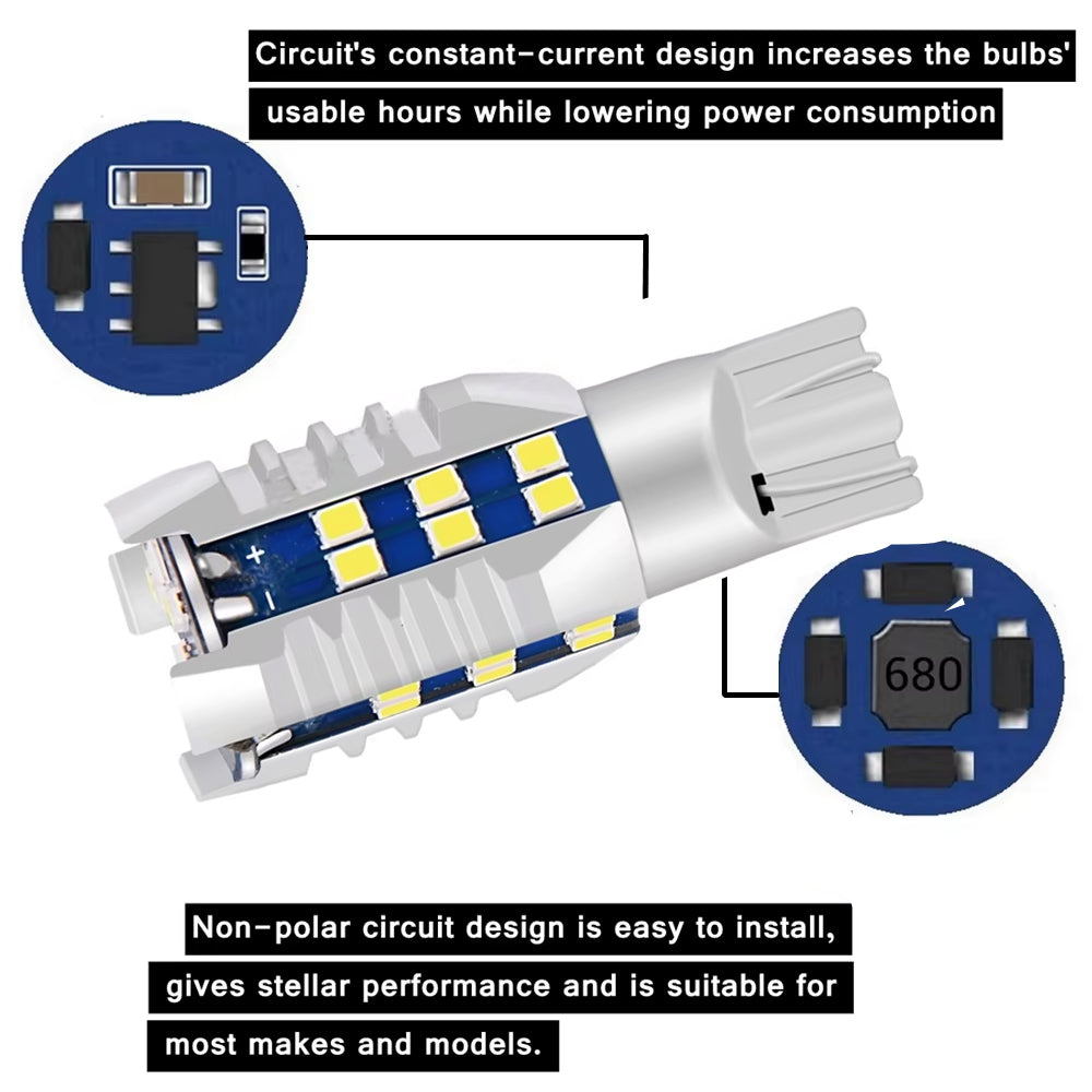 2 x T15 White LED 30x2016smd 12v-24v Multivolt Canbus LEDs 400lm White (2pcs)