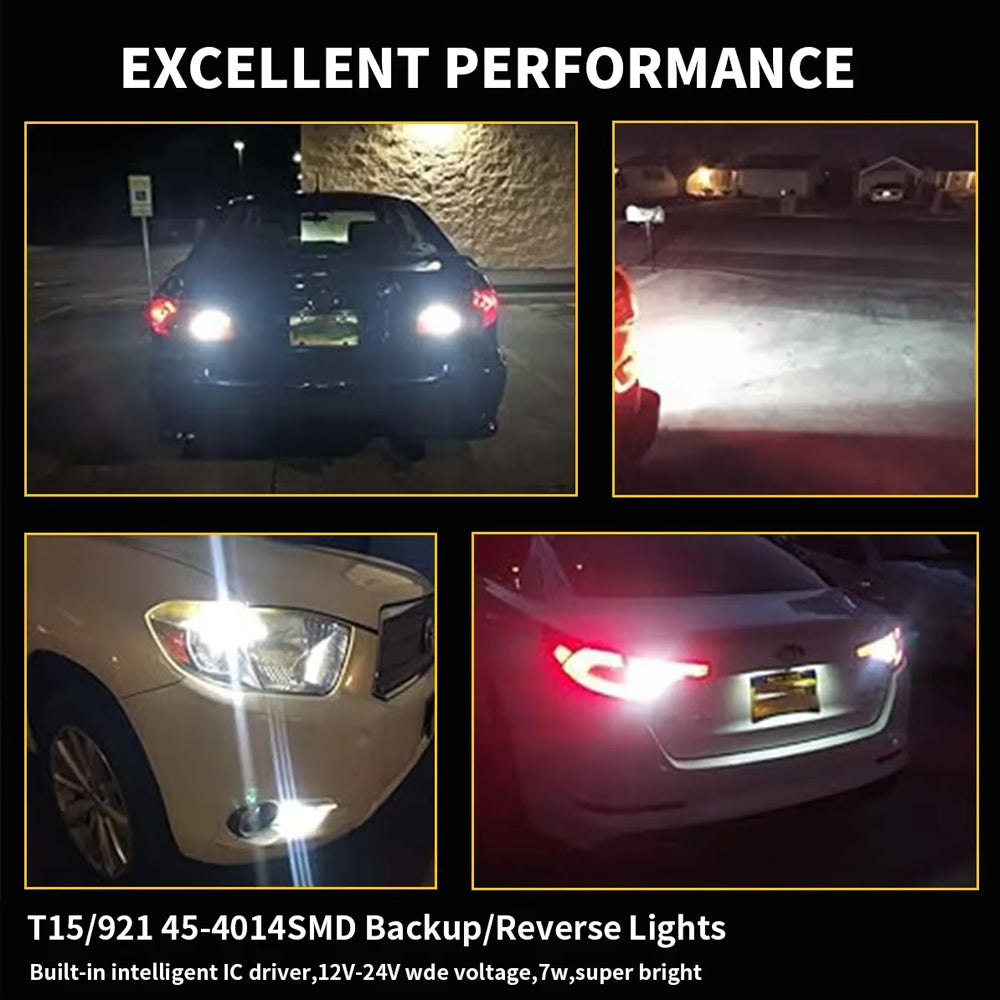 2 x T15 White LED 54x4014smd 12v-24v Multivolt Canbus LEDs White Super Bright