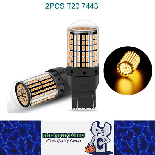 2 x T20 7443 12V 2100LM Amber LED 144SMD CANBUS 360 degree super Bright (2pcs)