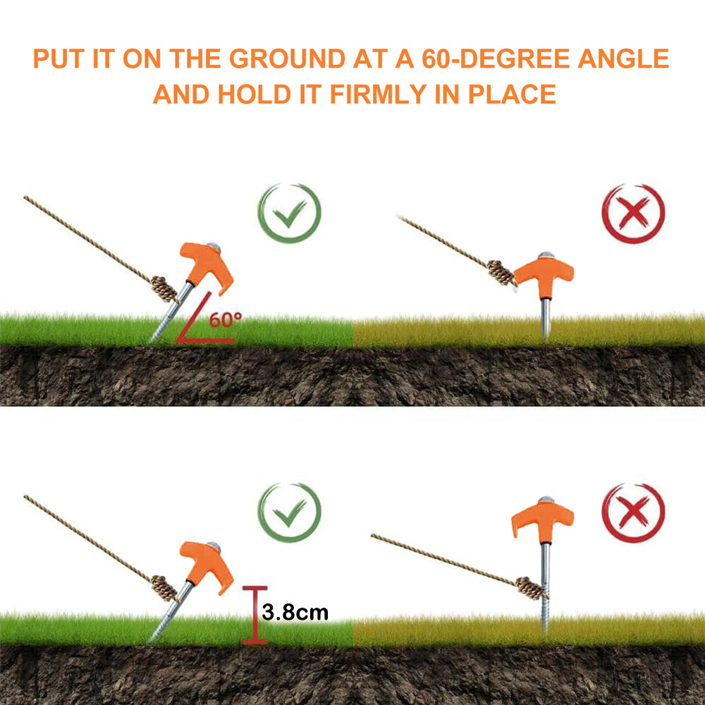 8 x Orange Tent Stakes 20CM Screw in Tent Pegs Ground Nails Stakes for Camping