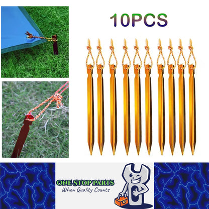 10 x Golden Tent Stakes 18CM Tri-Beam Tent Pegs with Rope Ground Nails Stakes