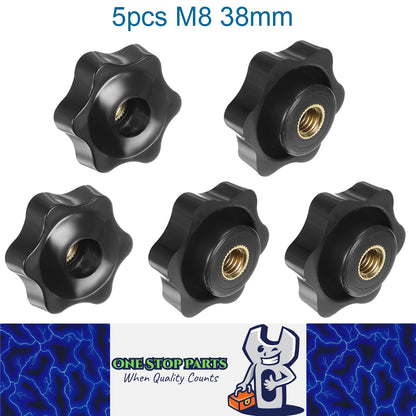 5 x M8 38mm Hand Tighten Nut 6 Petal with Hole Through Easy Tighten and Release