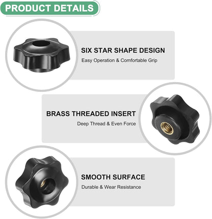 5 x M8 38mm Hand Tighten Nut 6 Petal with Hole Through Easy Tighten and Release