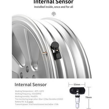 Tyre Pressure Monitor System TPMS Solar USB LCD Tire Alarm 4 Internal Sensors