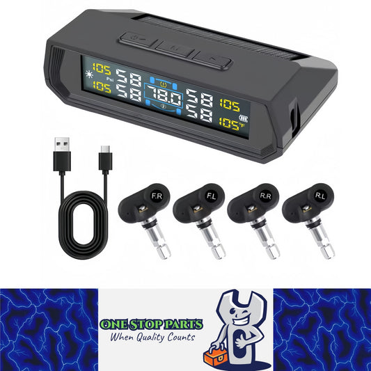 Tyre Pressure Monitor System TPMS Solar USB LCD Tire Alarm 4 Internal Sensors