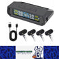 Tyre Pressure Monitor System TPMS Solar USB LCD Tire Alarm 4 Internal Sensors