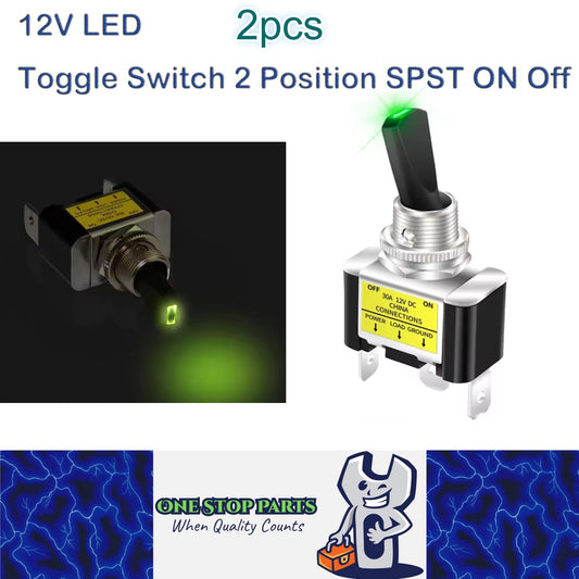 2x Green LED 30A 12V Toggle Switch 2 Position SPST ON Off Car Boat Toggle Switch