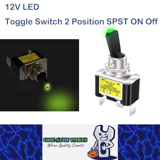Green LED 30A 12V Toggle Switch 2 Position SPST ON Off Car Boat Toggle Switch