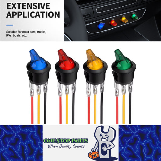 4pcs LED Lighted Toggle Switch Round 20mm 12V 20A ON/Off 3 Pin Car Truck Boat