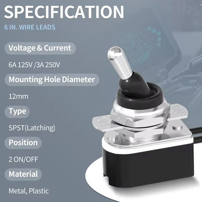 4 x Toggle Switch 12mm 12V 10A SPST 2 Pin On/Off 15CM Wire for Car Boat Marine