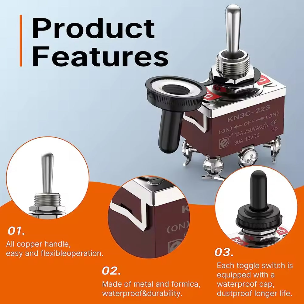 5 x Toggle Switch 12V 30A On/Off/On 6 Pin DPDT Car Boat Toggle Switch with Boot