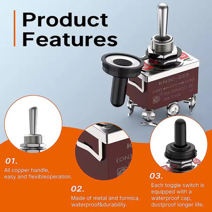 5 x Toggle Switch 12V 30A On/Off/On 6 Pin DPDT Car Boat Toggle Switch with Boot