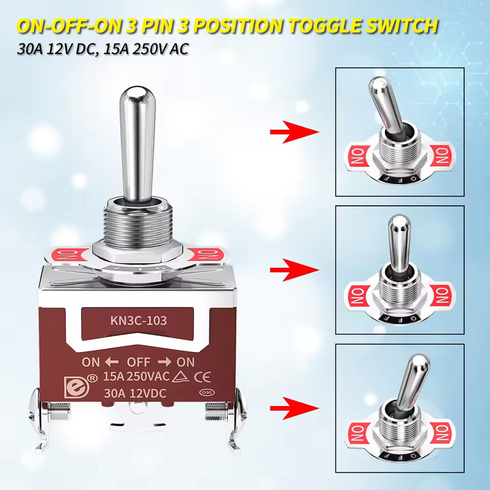 3 x 30A Toggle Switch 12V ON/Off/ON 3 Pin SPDT Car Toggle Switch with Boot Cap