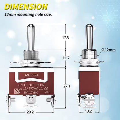 3 x 30A Toggle Switch 12V ON/Off/ON 3 Pin SPDT Car Toggle Switch with Boot Cap