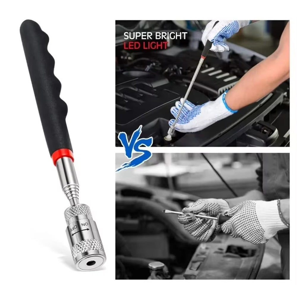 Telescopic Magnetic Pen Magnet Pick Up Tool Extendable Suction Rod with Light