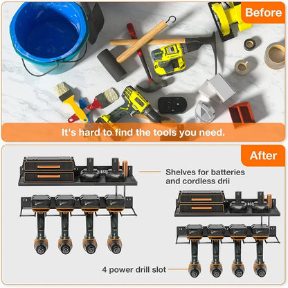 2 x Power Tool Wall Mount Holder Heavy Duty Pegboard Wall Storage Rack Tool Set