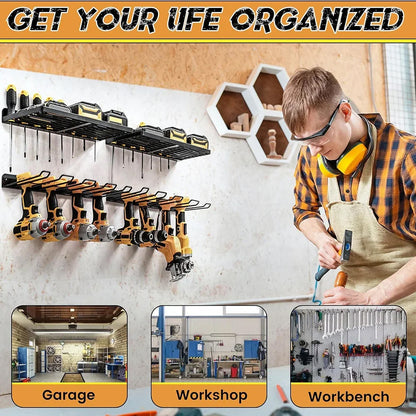 2 x Power Tool Wall Mount Holder Heavy Duty Pegboard Wall Storage Rack Tool Set