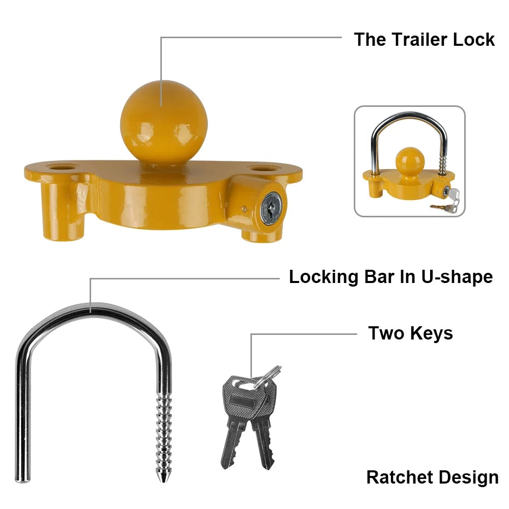Trailer Coupler Hitch Lock Tow Ball Security Anti-Theft U-Shape Trailer Lock