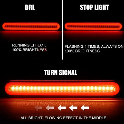 2pcs 3 in 1 LED Tail Light 125x35mm Stop/Tail/Indicator/DRL for Trailer Truck