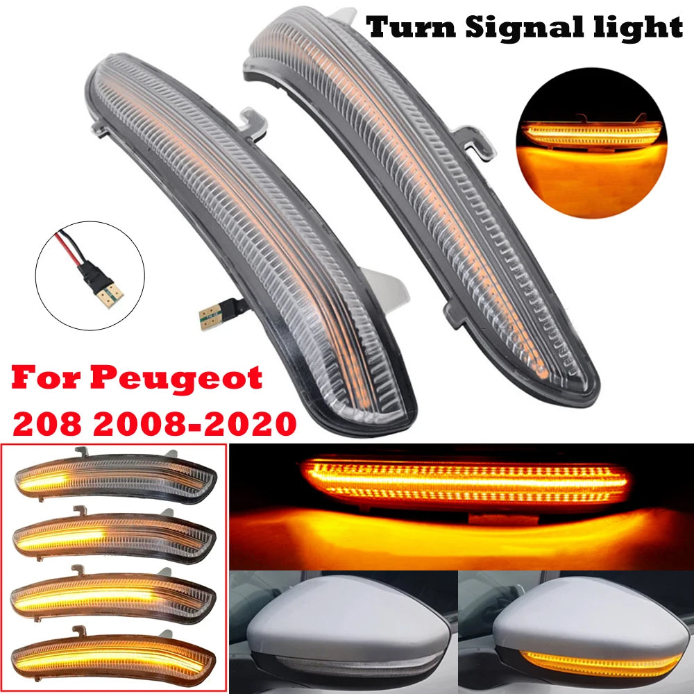 2x Dynamic Turn Signal Led Rearview Mirror Light for Peugeot 2008 208 Citroen C3