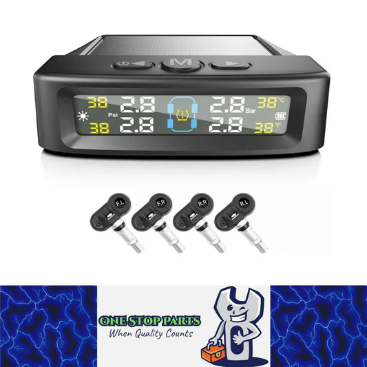 Tyre Pressure Monitor System TPMS Solar USB Car Tire Alarm 4 Internal Sensors