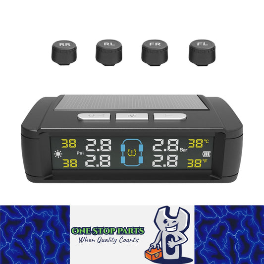 Tyre Pressure Monitor System TPMS Solar USB Tire Alarm with 4 External Sensors