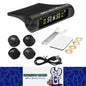 Tyre Pressure Monitor TPMS Solar USB LCD Display 4 Sensors Car Alarm System