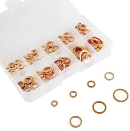 100 Copper Washer Gasket Nut And Bolt Set Flat Ring Seal Assortment Kit (100pcs)