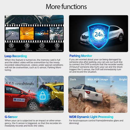 Dash Cam Dual Lens 4K Car Camera Night Vision Recorder WiFi GPS 24H Parking