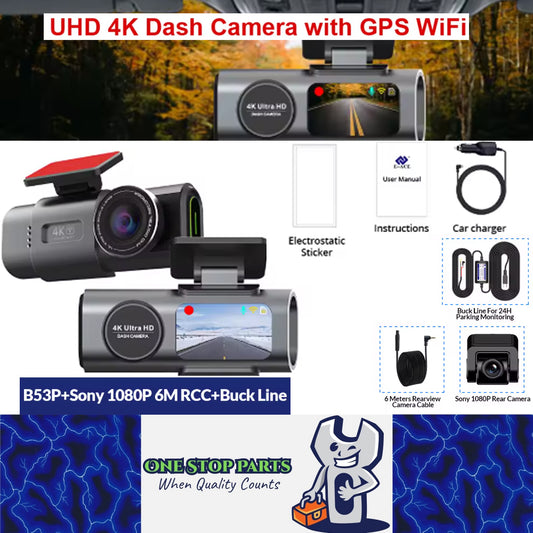 Dash Cam Dual Lens 4K Car Camera Night Vision Recorder WiFi GPS 24H Parking