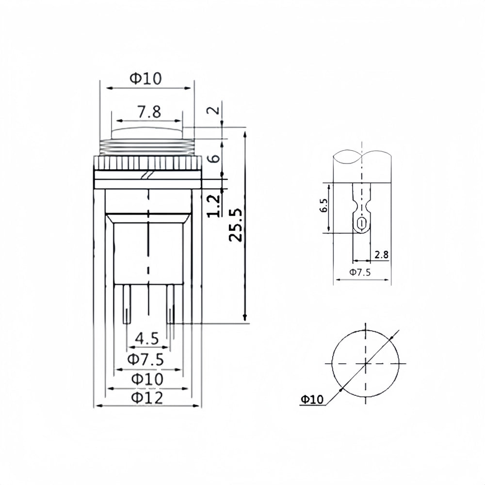 6 x White Push Button Switches Panel Mount 10mm Momentary OFF/ON SPST Switche Up
