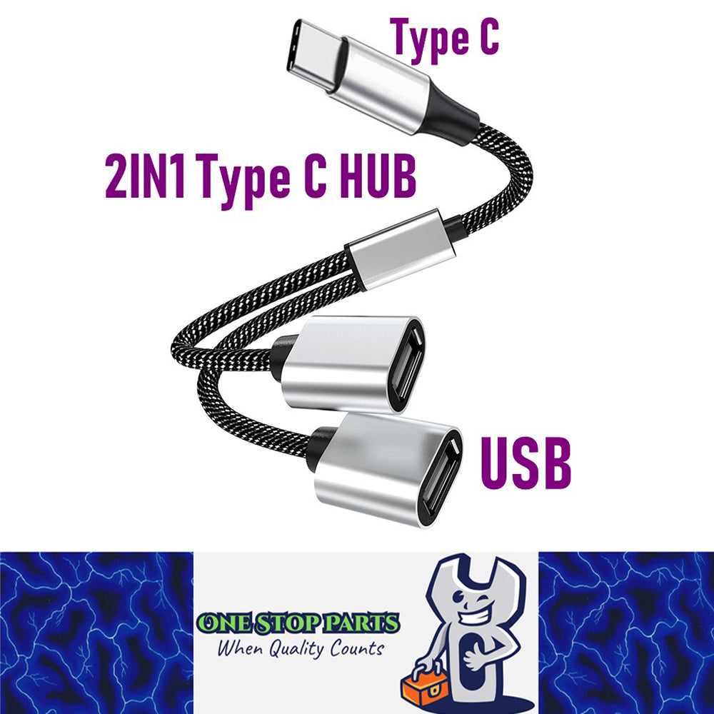 USB C Hub Type C Male Splitter to 2 x USB Female Adaptor ideal in car Adaptor