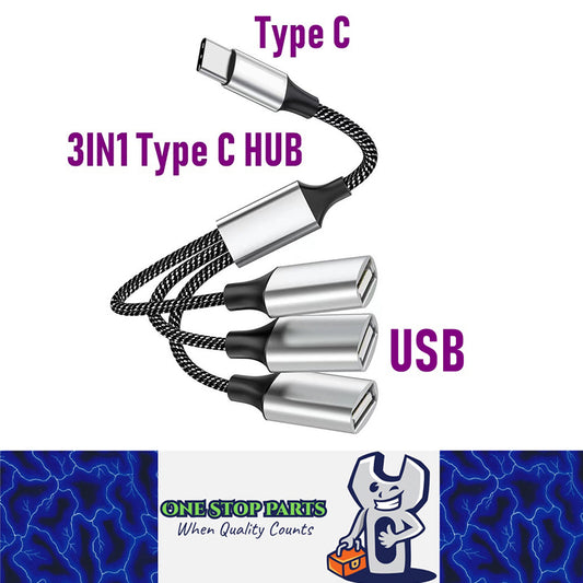 USB C Hub Type C Male Splitter to 3 x USB Female Adaptor ideal in car Adaptor