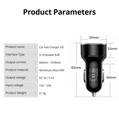 Dual USB Cigarette Lighter Adapter Fast Car Charger 3.1A QC3.0 LED Digital 1pc