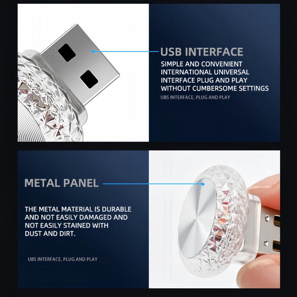 White USB Mini LED Decorative Atmosphere Lamp For Car Interior Plug Play