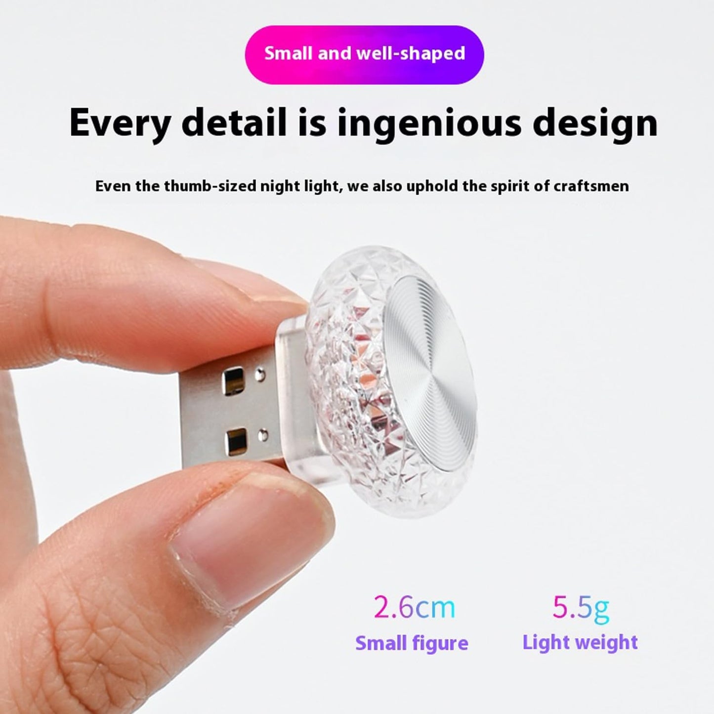 White USB Mini LED Decorative Atmosphere Lamp For Car Interior Plug Play