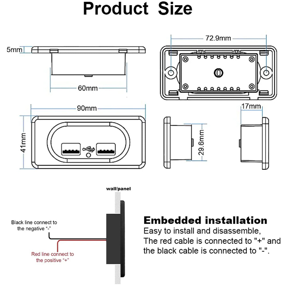 USB Outlet Panel 18W PD USB C Typc C and 18W QC 3.0 Car Charger 12-24V with LED