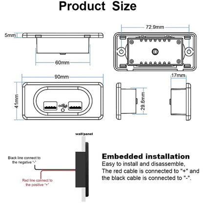 USB Outlet Panel 18W PD USB C Typc C and 18W QC 3.0 Car Charger 12-24V with LED