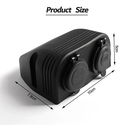 Tent Type Panel 12-24V Cigarette Lighter Socket + Dual USB Port Charger 5V 4.2A
