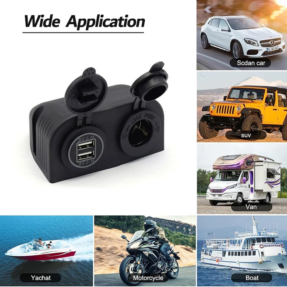 Tent Type Panel 12-24V Cigarette Lighter Socket + Dual USB Port Charger 5V 4.2A