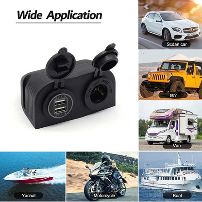 Tent Type Panel 12-24V Cigarette Lighter Socket + Dual USB Port Charger 5V 4.2A