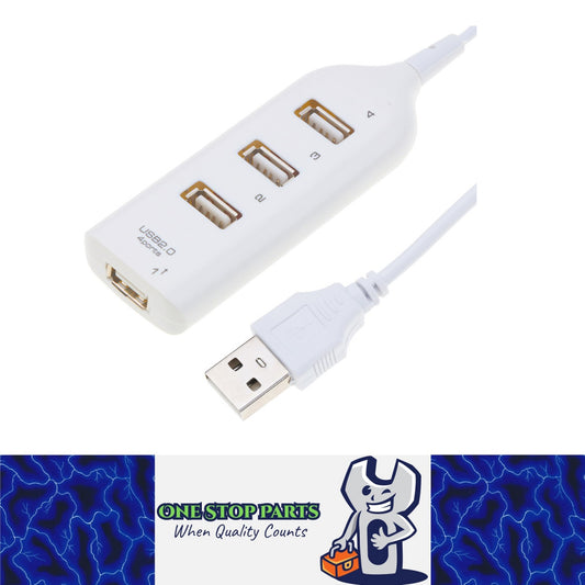 USB Power outlet to 4 x USB 2.0 High Speed Outlet Port USB Splitter 1 to 4 White