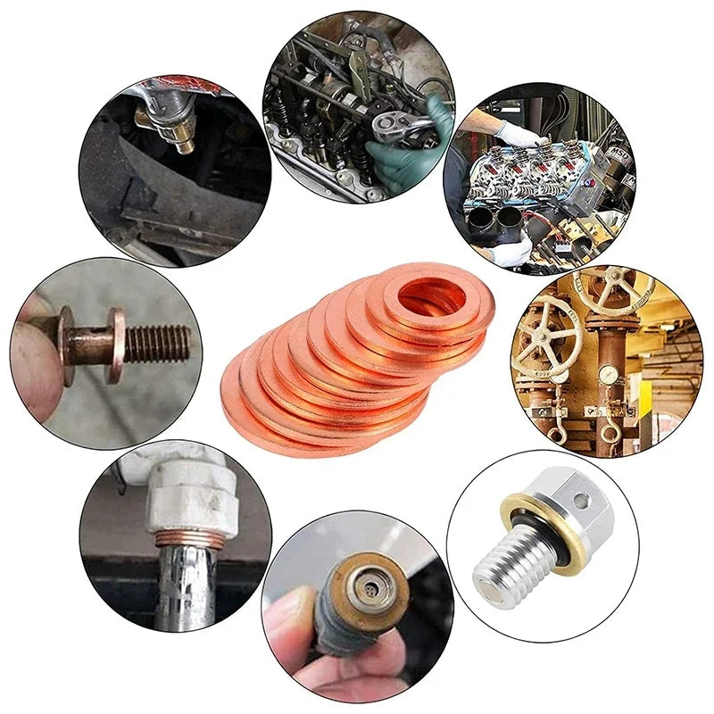 400 x Assorted Copper Sump Plug Washers M5 M6 M8 M10 M12 M14 Suits Most Vehicles
